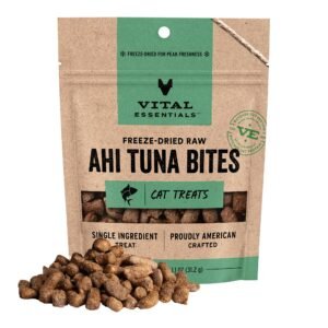 Vital Essentials Freeze Dried Cat Treats Ahi Tuna Bites Single Protein Quality Grain Free Crunchy Cat Treats - 1.1 oz