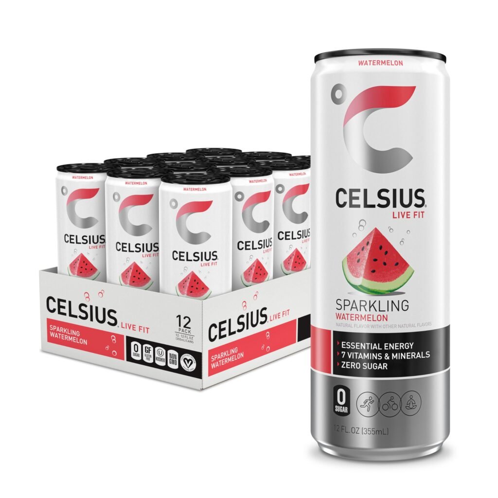 CELSIUS Sparkling Watermelon, Sugar Free Energy Drink, 12 Fl Oz, Pack of 12