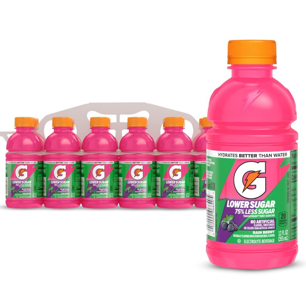 Lower Sugar Electrolyte Sports Drink, Rain Berry, 75% Less Sugar, 12 fl oz Bottles, 12 Pack