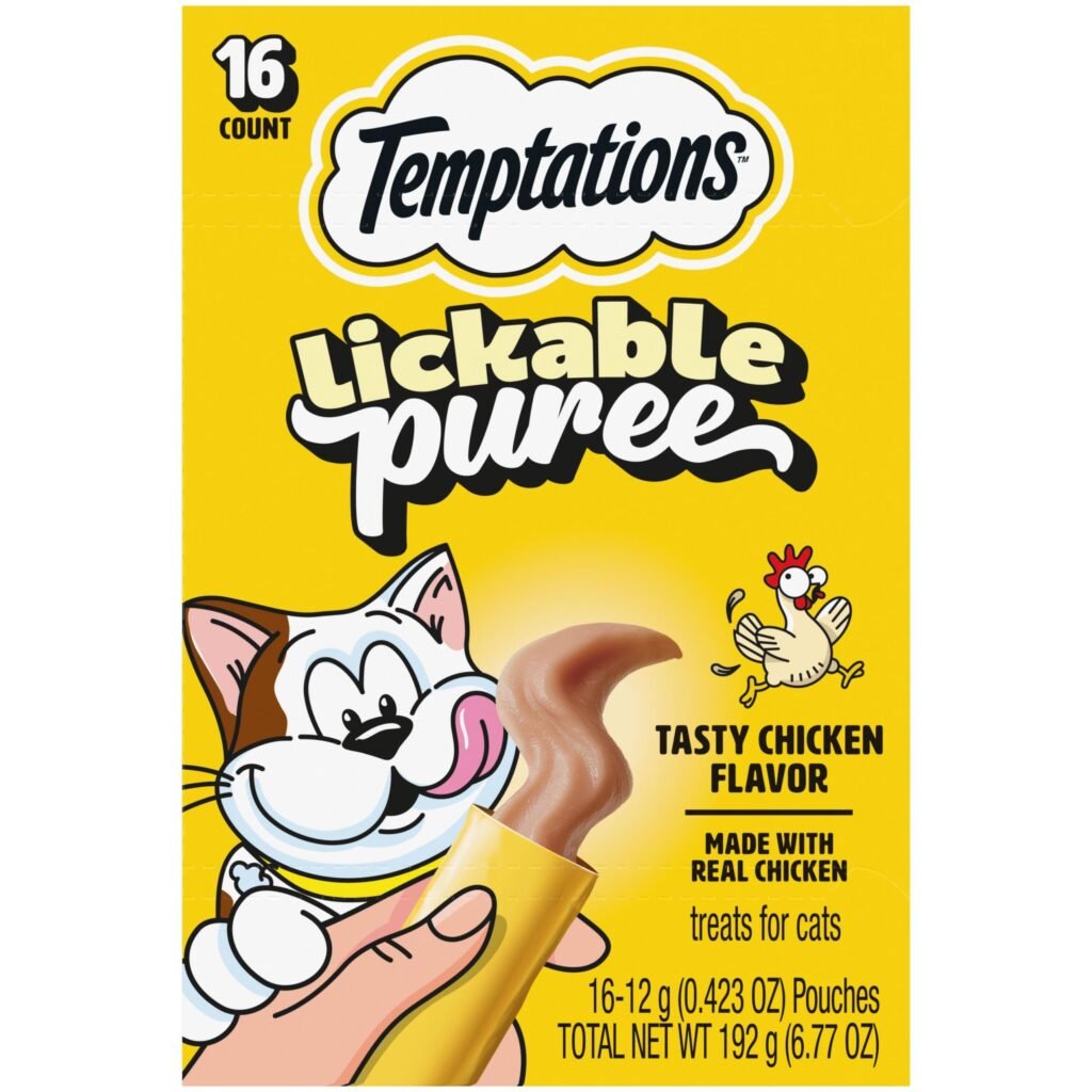 Temptations Creamy Puree Squeezable Lickable Cat Treats, Wet Cat Treats with Chicken, Tubes - 0.42 oz | Pack of 16