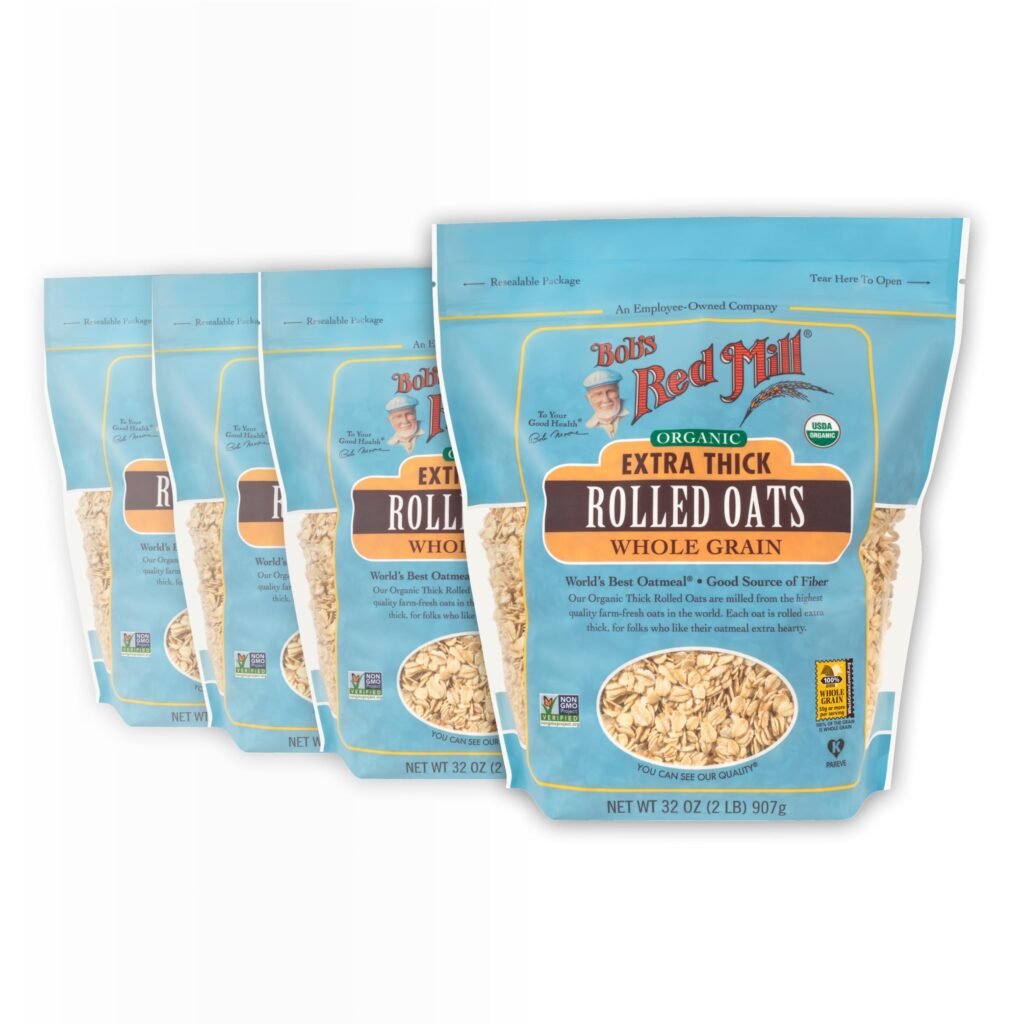 Bob's Red Mill Organic Extra Thick Rolled Oats, 32oz, Whole Grain, Pack of 4 - Non GMO