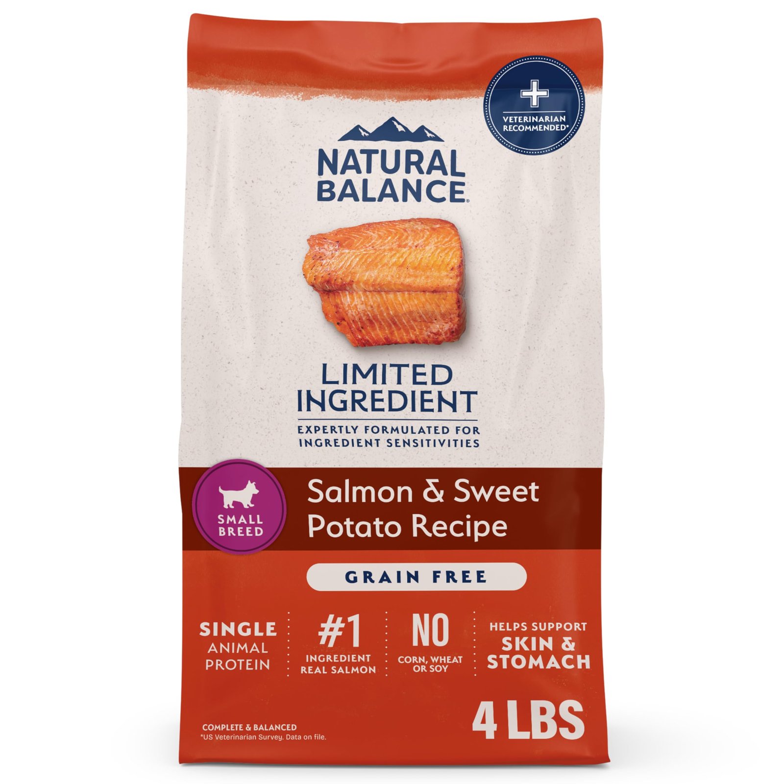 Natural Balance Limited Ingredient Small Breed Adult Grain-Free Dry Dog Food Salmon & Sweet Potato Recipe - 4 Pound | Pack of 1