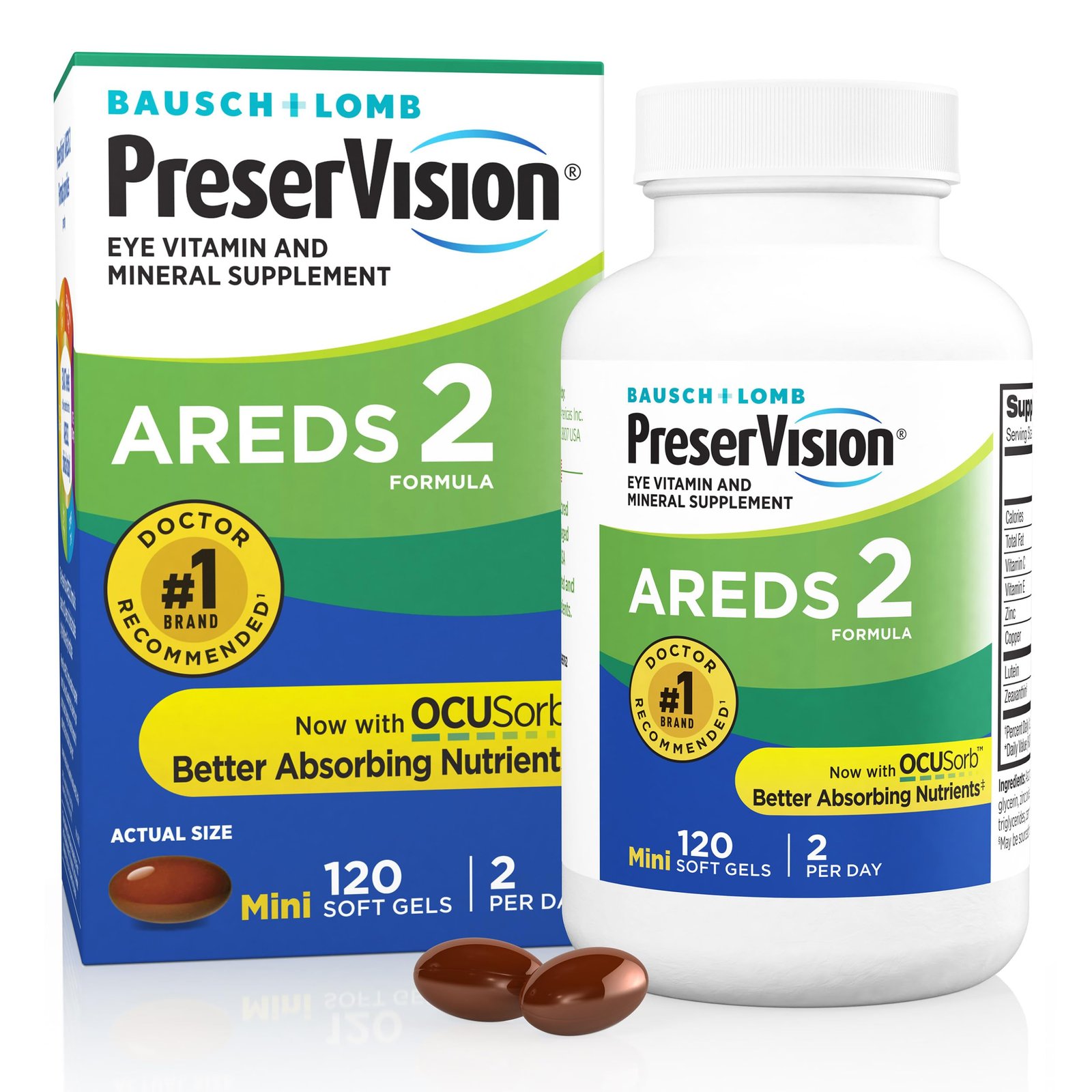 PreserVision AREDS 2 Eye Vitamins, #1 Eye Doctor Recommended Brand, Lutein and Zeaxanthin Supplement with Vitamin C, Vitamin E, Zinc, and Copper, 120 Softgels (Minigels)