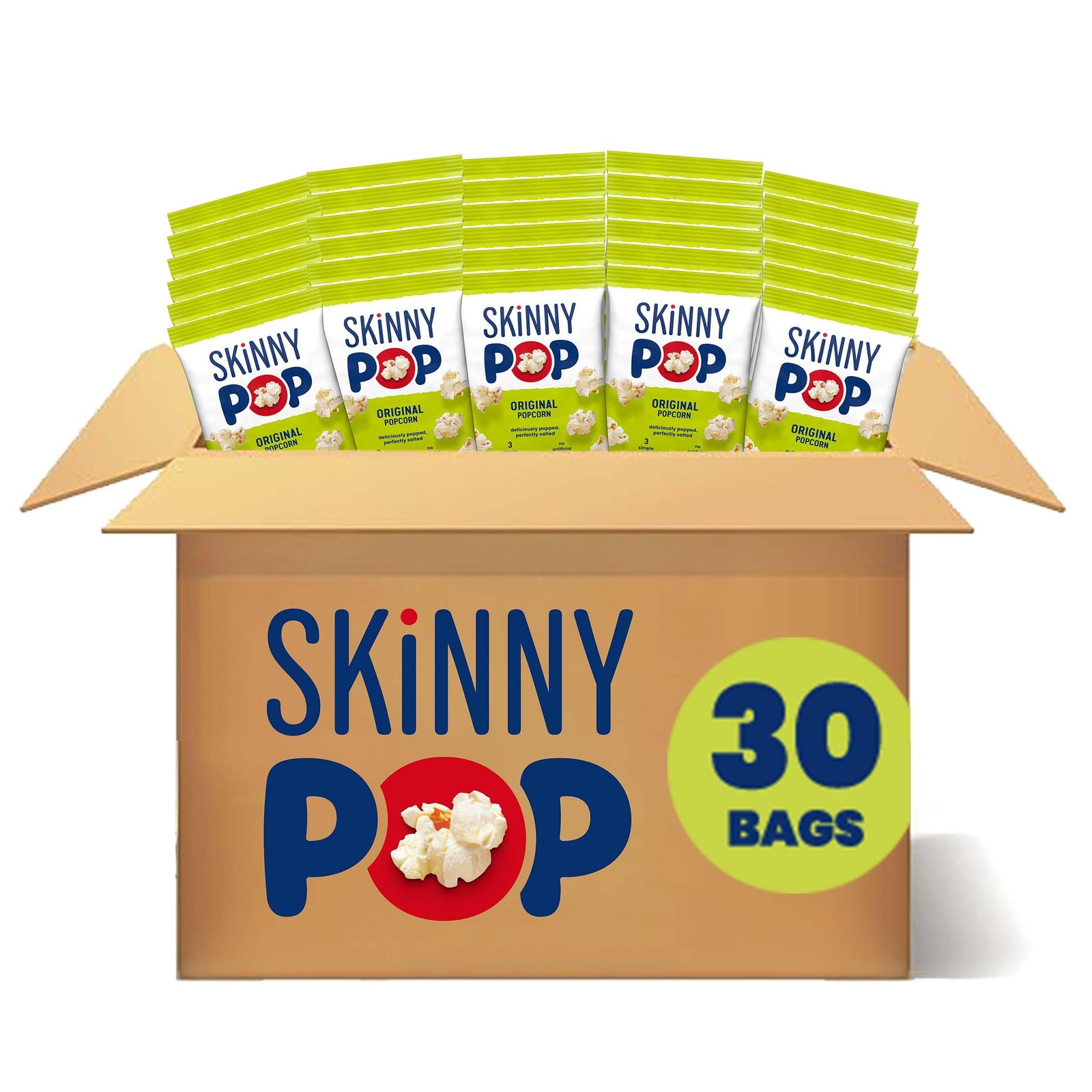 SkinnyPop Popcorn, Original, Whole Grain, 0.65oz Bags, 30ct