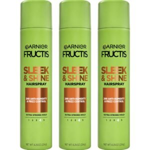Fructis Style Sleek and Shine Anti-Humidity Hairspray, Ultra Strong Hold, Frizz Protection 8.25 Oz, 3 Count (Packaging May Vary)