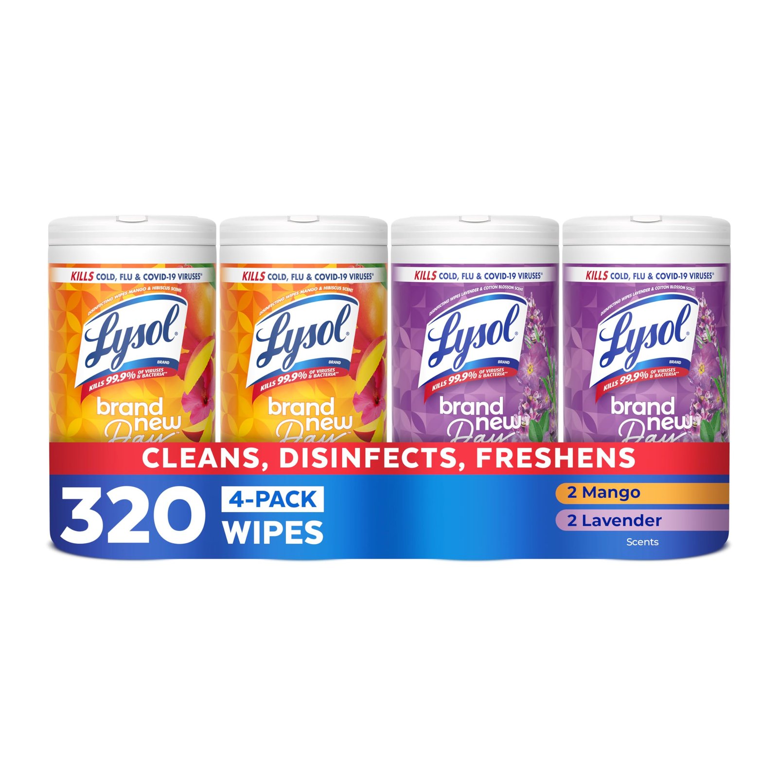 LYSOL Disinfecting Wipes, All Purpose Cleaner, Multi-Surface Antibacterial Cleaning Wipes, Household Cleaning Supplies, Dorm Essentials, Lavender + Mango Scents, 80 ct. (4 Pack)