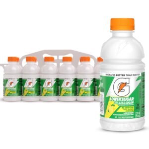 Gatorade Lower Sugar Electrolyte Sports Drink, Lemonade, 75% Less Sugar, 12 fl oz Bottles, 12 Pack