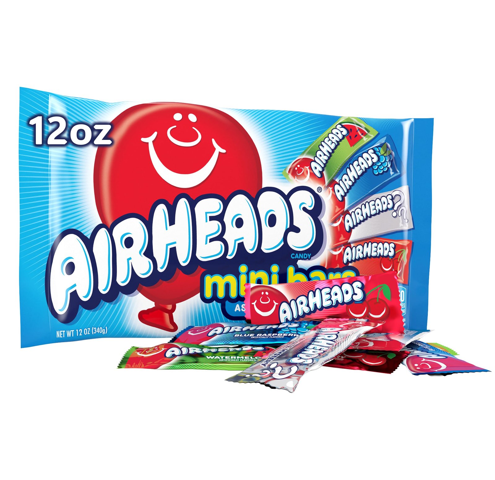 Airheads Candy Mini Bars, Assorted Flavors, Individually Wrapped Bars, 12oz Bag