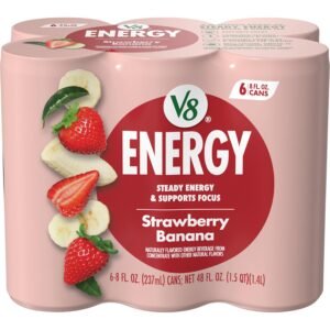 V8 +ENERGY Strawberry Banana Energy Drink, 8 FL OZ Can, Pack of 6