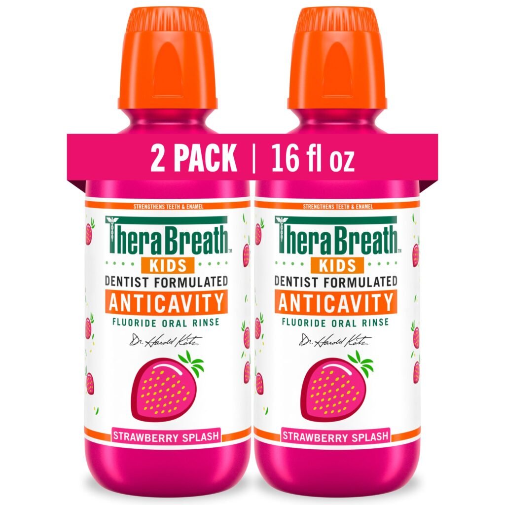 TheraBreath Kids Mouthwash with Fluoride, Organic Strawberry Splash, Anticavity, 16 fl oz, 2 Pack