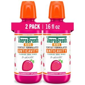 TheraBreath Kids Mouthwash with Fluoride, Organic Strawberry Splash, Anticavity, 16 fl oz, 2 Pack