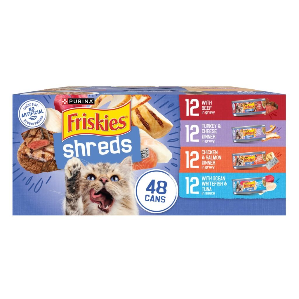 Friskies Purina Friskies Wet Cat Food Variety Pack, Shreds With Beef, Turkey and Cheese Dinner - Pack of 48