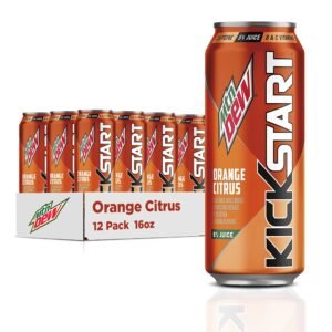 Mountain Dew Kickstart, Orange Citrus, 92mg Caffeine, 16 Fl Oz, Pack of 12