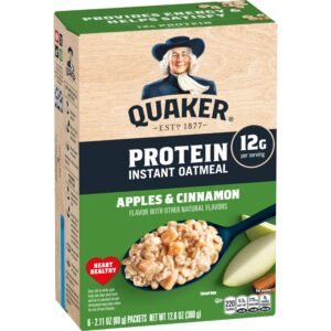 Quaker Protein Instant Oatmeal, Apple Cinnamon, Whole Grains, 2.11 oz Packets, 6 Pack