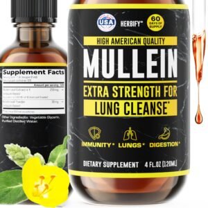 HERBIFY Mullein Drops - Lung Cleanse - Leaf Extract - Powerful Mullein for Immune Support,Detox & Respiratory Support - Made in USA - Lung Cleanse for Smokers - 4 Oz