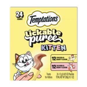 Temptations Puree Kitten Treats Lickable Chicken and Salmon Variety Pack 24 Pouches - Pack of 24