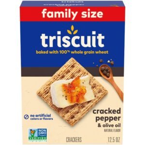 Triscuit Cracked Pepper & Olive Oil Whole Grain Wheat Crackers, Lunch Snacks, Snack Crackers, 12.5 oz