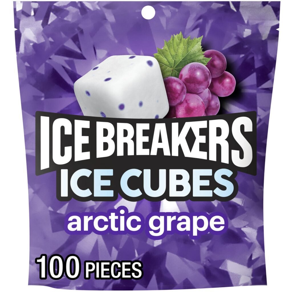 ICE BREAKERS Ice Cubes Arctic Grape Flavored Sugar Free Chewing Gum Pouch, 8.11 oz, 100 Pieces
