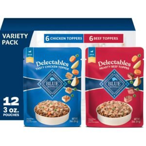Blue Buffalo Delectables Variety Pack Natural Grain Free Wet Dog Food Topper Tasty Chicken & Hearty Beef - Pack of 12