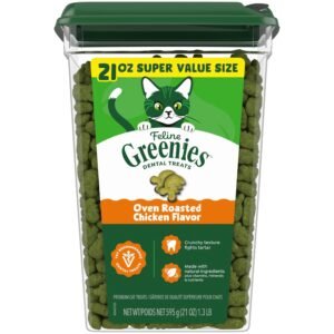 Greenies Cat Treats Feline Veterinarian-Recommended Adult Natural Dental Cat Treats Oven Roasted Chicken Flavor Tub - 21 oz