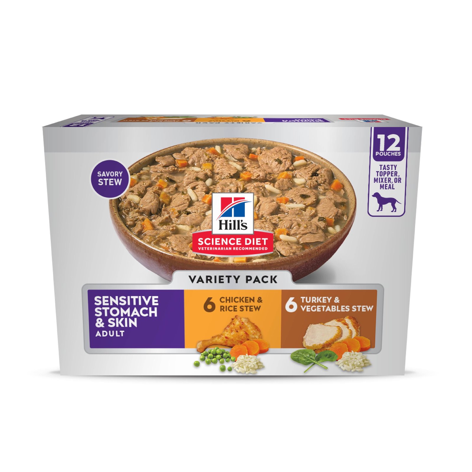 Hill's Science Diet Sensitive Stomach & Skin Adult 1-6 Stomach & Skin Sensitivity Support Wet Dog Food Variety - 2.8 oz | Pack of 12