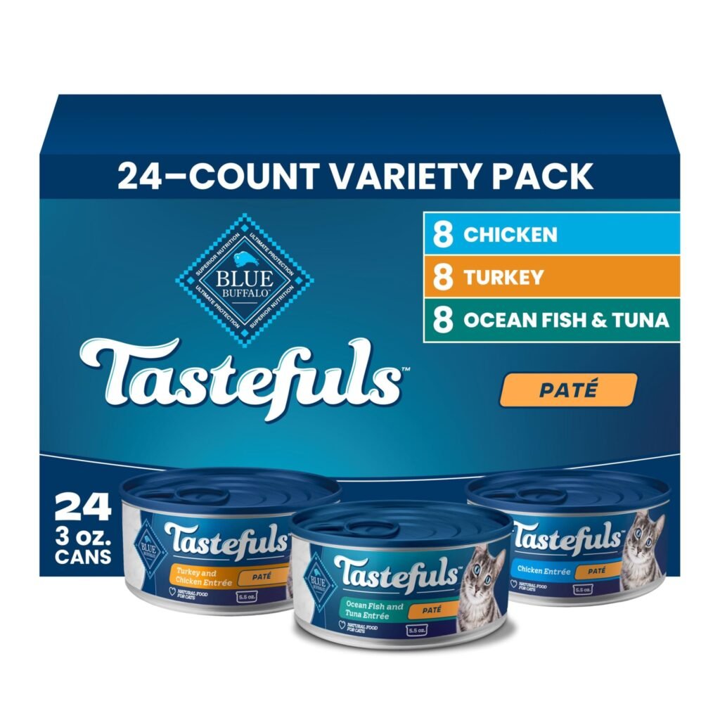 Blue Buffalo Tastefuls Wet Cat Food Paté Variety Pack (Chicken, Turkey & Chicken, Ocean Fish & Tuna) - Pack of 24
