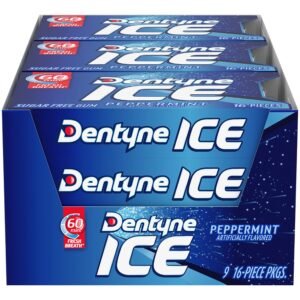 Dentyne Ice Peppermint Sugar-Free Chewing Gum, 9 Packs of 16 Pieces, 144 Total Pieces