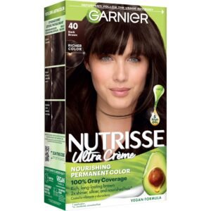 Garnier Nutrisse Ultra Crème Hair Color, Permanent Hair Dye with 100% Gray Coverage, Vegan & Cruelty-Free, 40 Dark Brown (Dark Chocolate), 1 Count