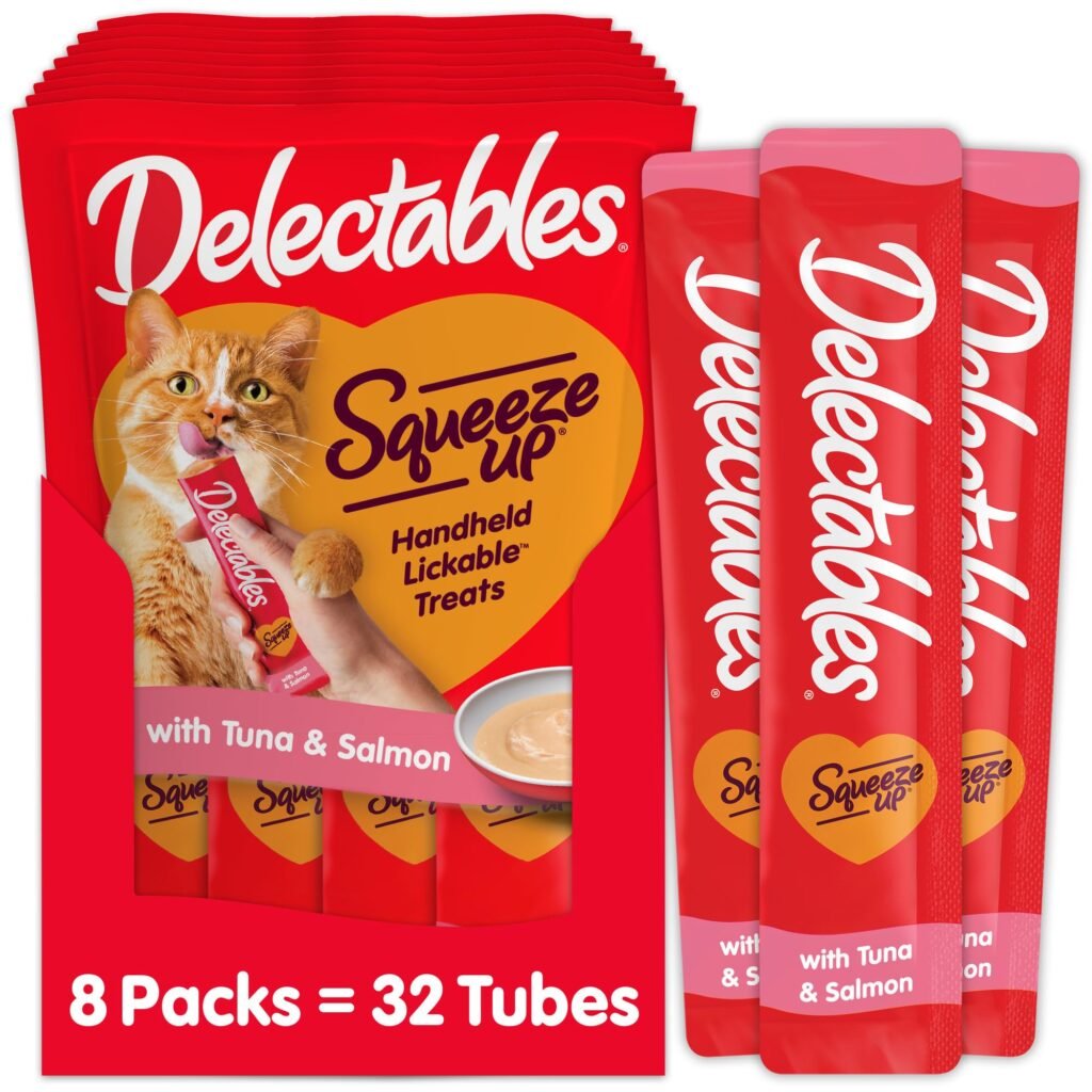 Delectables Squeeze Up Creamy Squeezable Puree, Lickable Wet Cat Treats, Grain Free - 0.5 Ounces | Pack of 32