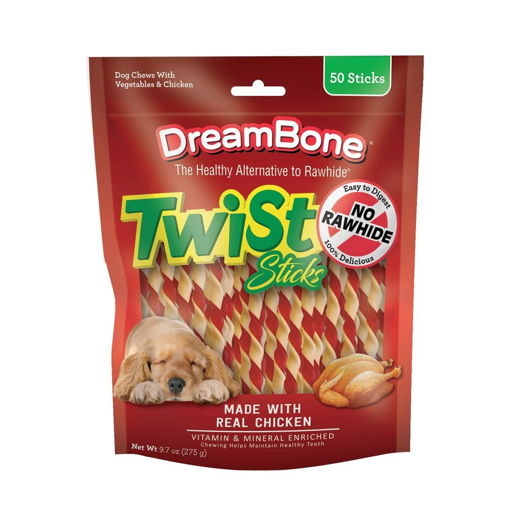 DreamBone Twist Sticks Chews Treat Your Dog to Easy-to-Digest Rawhide-Free Chews Made with Real Vegetables and - Pack of 50