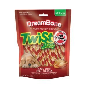 DreamBone Twist Sticks Chews Treat Your Dog to Easy-to-Digest Rawhide-Free Chews Made with Real Vegetables and - Pack of 50