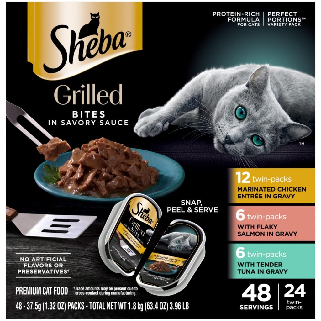 Sheba Perfect Portions Grilled in Savory Sauce Adult Wet Cat Food Marinated Chicken Flaky Salmon Tender - 2.64 oz | Pack of 24
