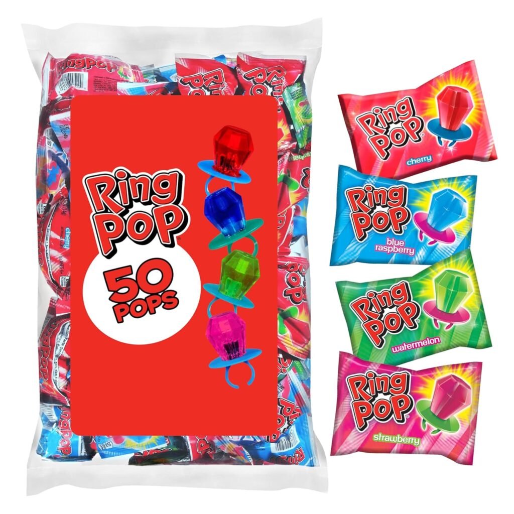 Ring Pop Lollipops - Bulk Candy Individually Wrapped Suckers Variety Party Pack- 50 Ct w/Assorted Flavors - Hard Candy