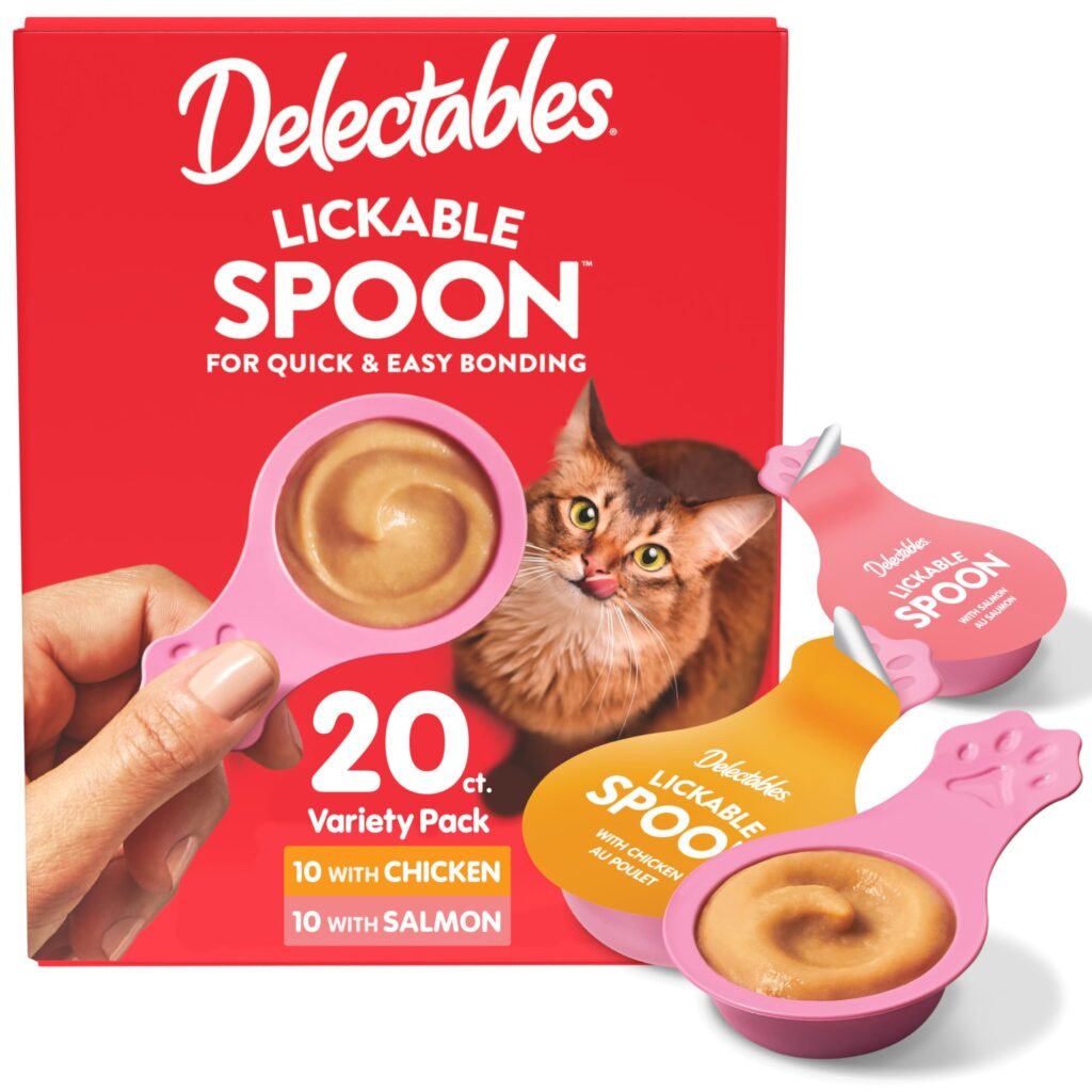 Delectables Lickable Spoon Handheld Wet Cat Treats Made with Real Chicken & Salmon Quick & Easy - Pack of 20