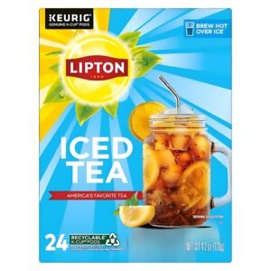Lipton Unsweetened Black Iced Tea K-Cups 24-Pack for Keurig Coffee Makers - Rainforest Alliance Certified Tea Pods with
