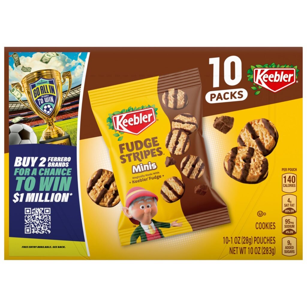 Fudge Stripes Minis, Original Shortbread Mini Cookies Coated in Keebler Fudge, 1 oz, 10 ct