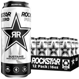 Rockstar Pure Zero Energy Drink, Silver Ice, 0 Sugar, 16oz Cans, Pack of 12