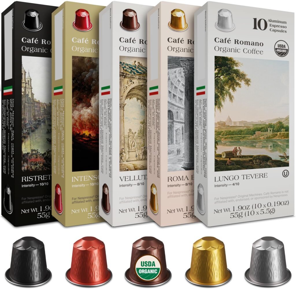 Organic USDA Café Romano Coffee Aluminum Espresso Pods For Nespresso Original Machine 100 Pack Italian Espresso Coffee