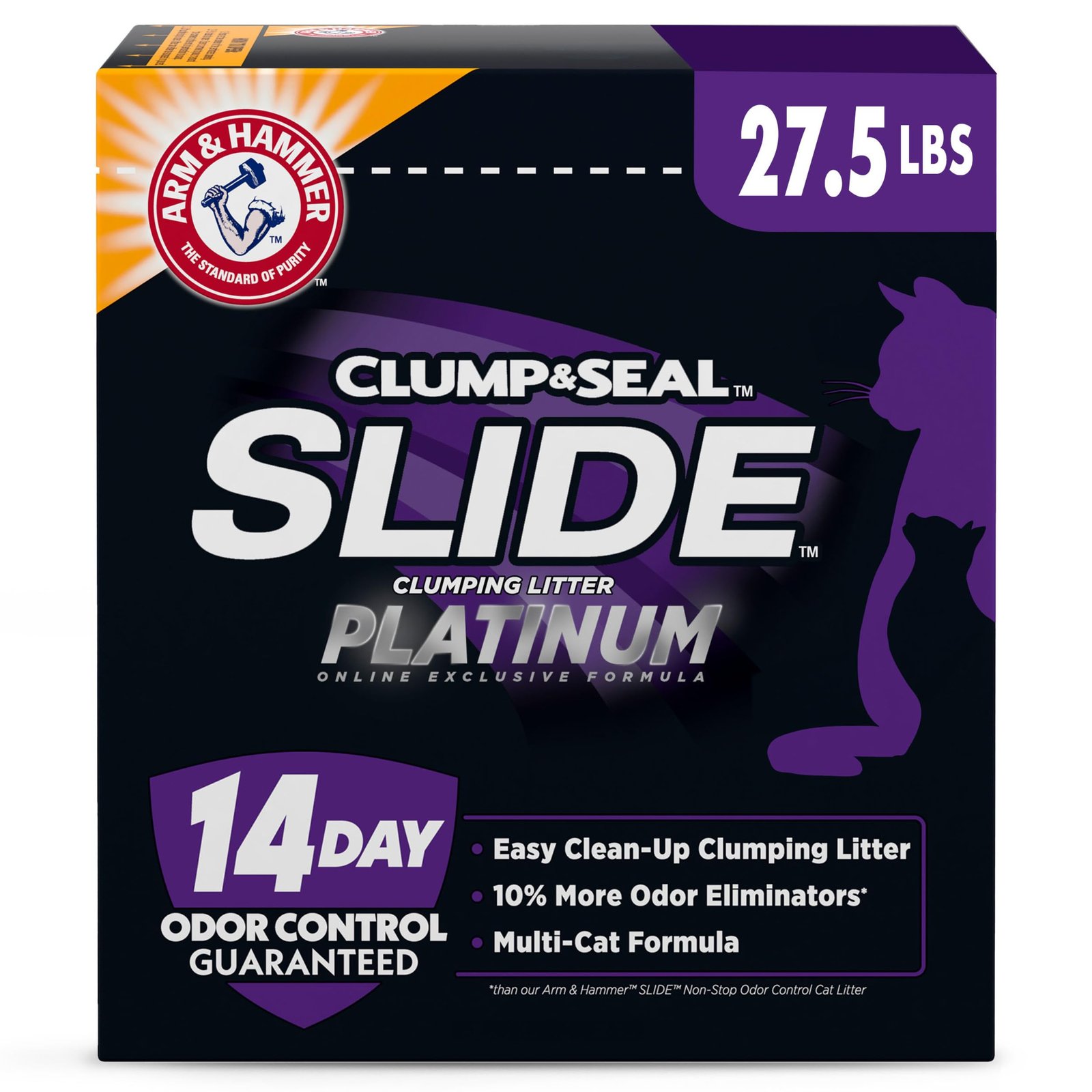Arm & Hammer Clump & Seal Slide Platinum Multi-Cat Clumping Cat Litter Easy Clean Technology with No Scrubbing - 27.5 lbs
