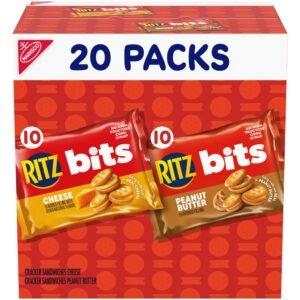 Bits Peanut Butter and RITZ Bits Cheese Sandwich Crackers Variety Pack, Lunch Snacks for Kids and Adults, 20 Snack Packs