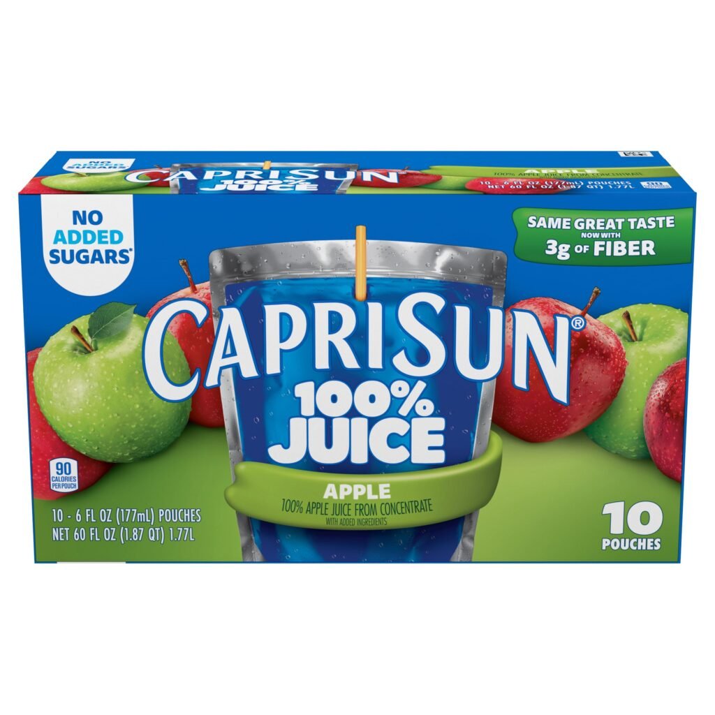 Capri Sun 100% Juice from Concentrate Juice Boxes, 10 Pouches, Apple with Added Ingredients, 6 oz