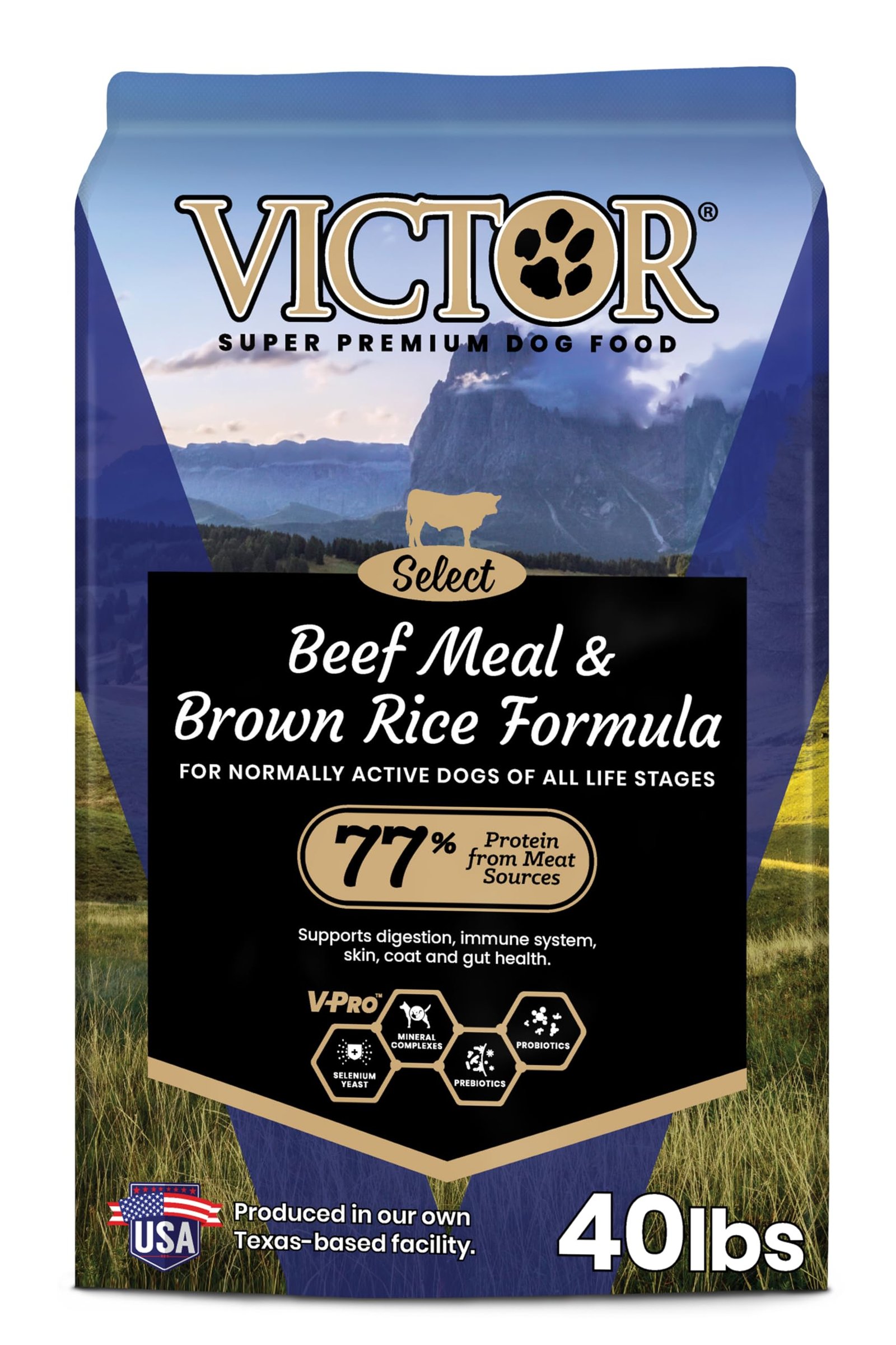 Victor Super Dog Food Select Beef Meal & Brown Rice Formula for Immune and Gut Health - 40 lbs