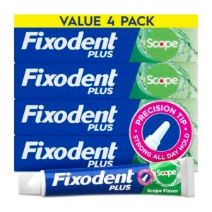Fixodent Plus Scope Denture Adhesive Cream, Scope Mint, 2.0 oz (4-Pack) – Strong False Teeth Glue