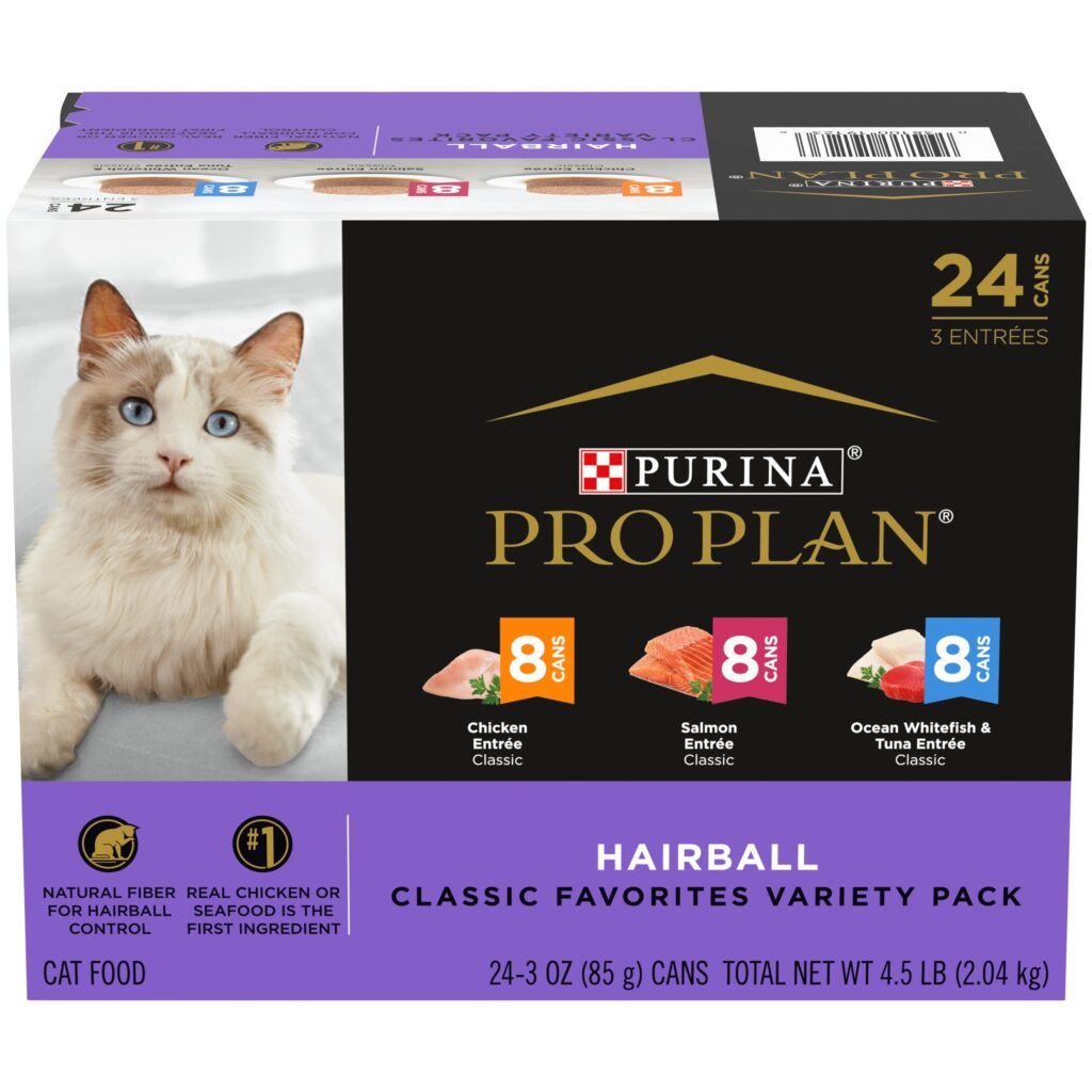 Purina Pro Plan Hairball Control Cat Food Wet Cat Food Variety Pack Hairball Control Entrees - Cans - 3 oz | Pack of 24