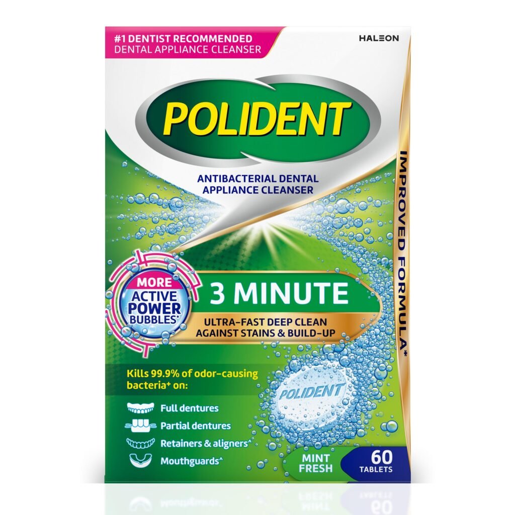 Polident 3 Minute Antibacterial Dental Appliance Cleanser Tablets, Retainer Cleaner Tablets, 60 Count