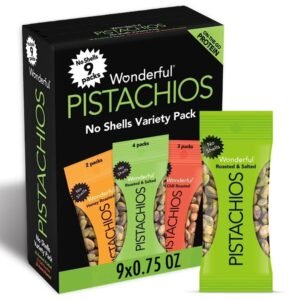 Wonderful Pistachios No Shells, 3 Flavors Mixed Variety Pack of 9, Roasted & Salted Nuts, 0.75 oz