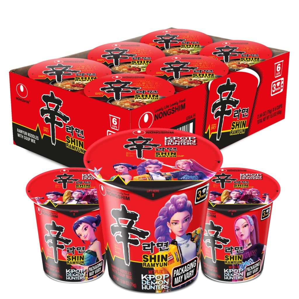 Nongshim Shin Ramyun Cup of Noodles, Rich Beef Flavored Broth, 2.64 oz, Pack of 6