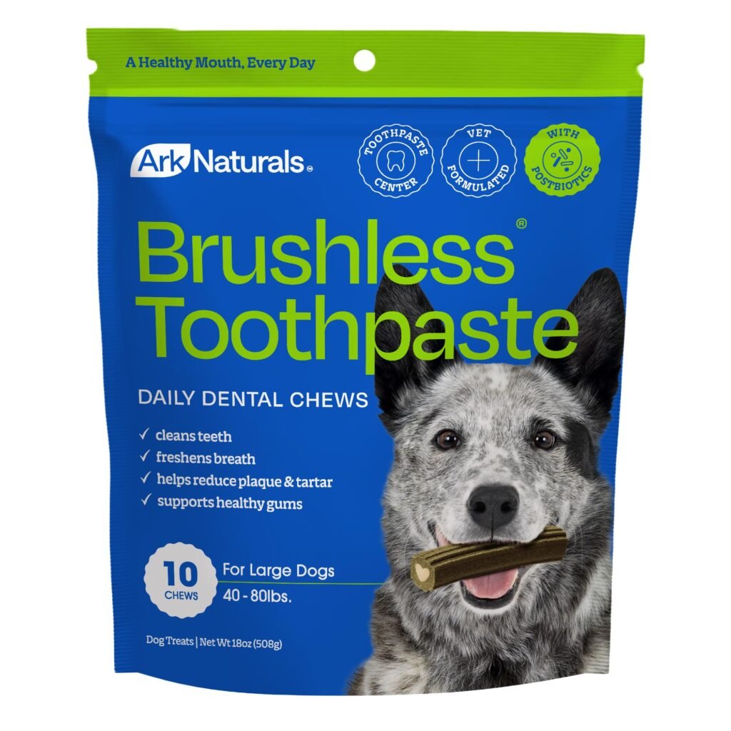 Ark Naturals Brushless Toothpaste Dog Dental Chews for Large Breeds Freshens Breath Helps Reduce Plaque & Tartar - 18oz | Pack of 1