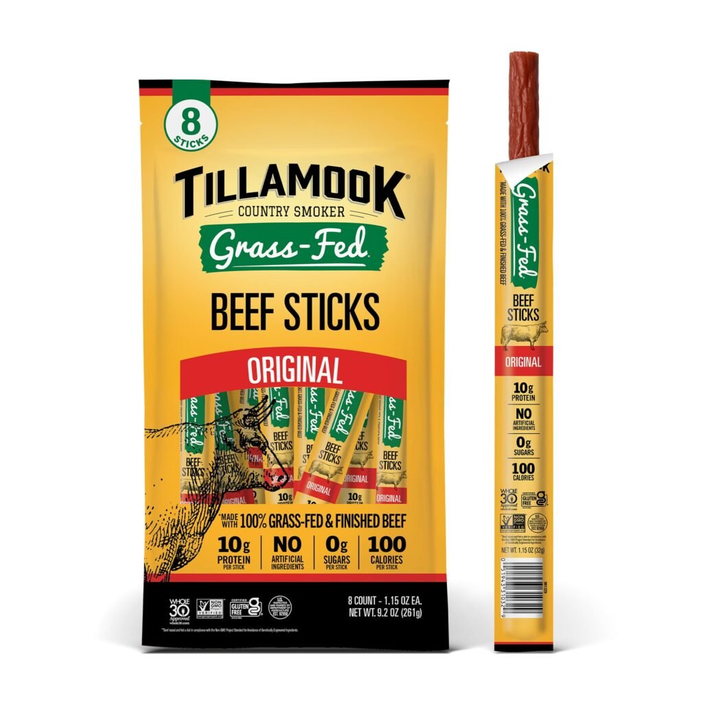 100% Grass Fed Beef Sticks, Zero Sugar, Original, 8 Pack, 10g High Protein Per Stick