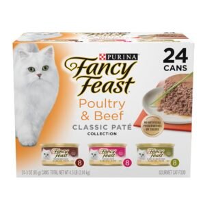 Fancy Feast Poultry and Beef Feast Classic Pate Collection Grain Free Wet Cat Food Variety Pack - 3 oz | Pack of 24
